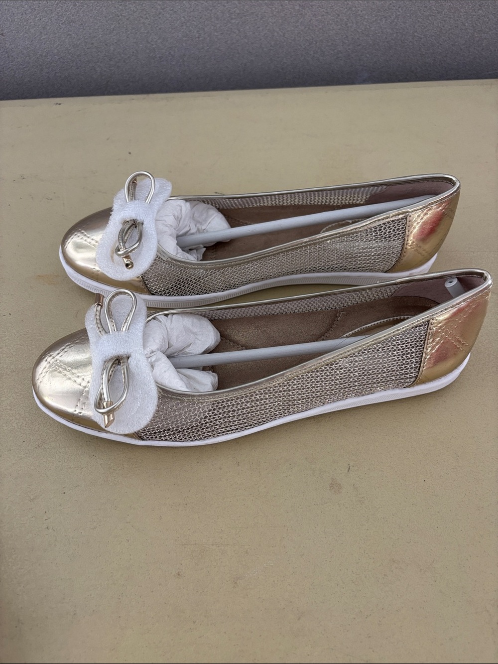 J.Renee Metallic Gold Bow Ballet Flats
